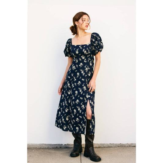 Dancing Moon High Slit Midi Dress: MOONLIGHT FLORAL / FD12990-P2094