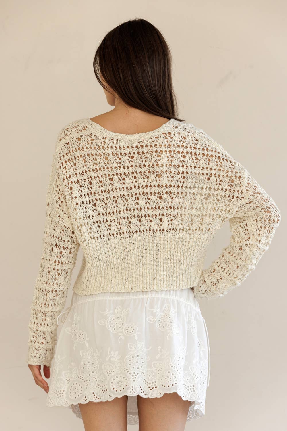 LT2402-CHIC CROCHET CARDIGAN: SAND