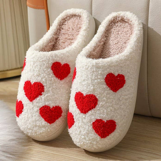 SOFT PLUSH MUSHROOM HEART RAINBOW WARM SLIPPERS | 40SP014: Heart / Large