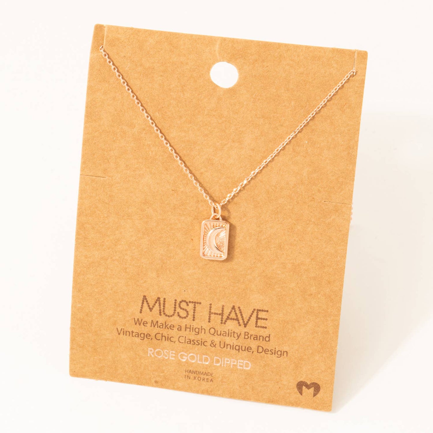 Crescent Moon Rectangle Pendant Necklace: G