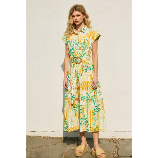 Dance In The Sand Sash Belt Shirt Dress: GREENHOUSE / FD11740-P1883
