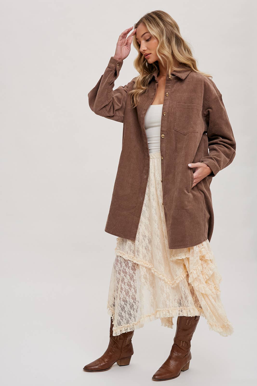 LACE TIER MIDI SKIRT: ECRU / B01619