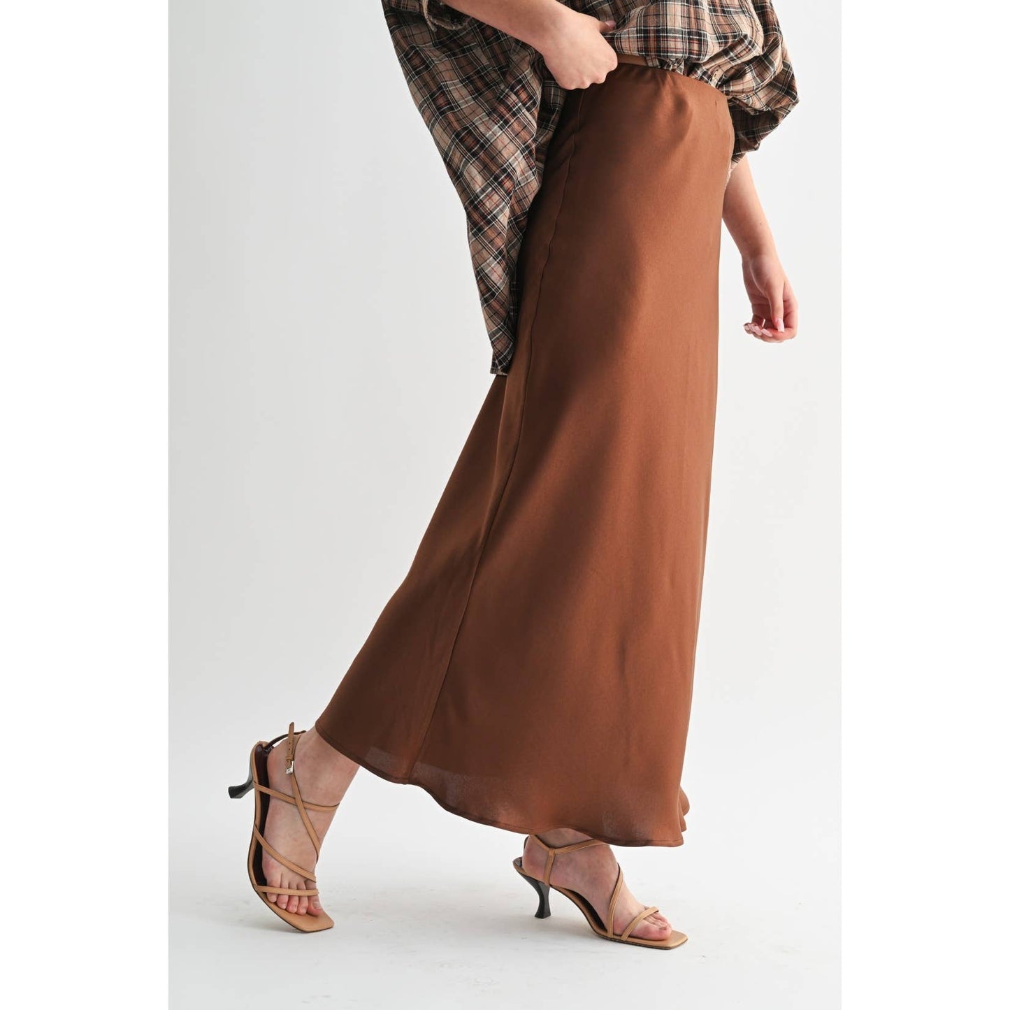 SOLID MAXI SKIRT: Brown / FS65099_4