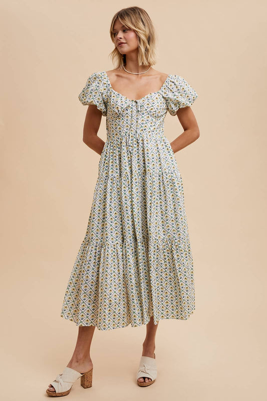 COTTON FLORAL SWEETHEART MAXI DRESS: DAFFODIL / ILD5665