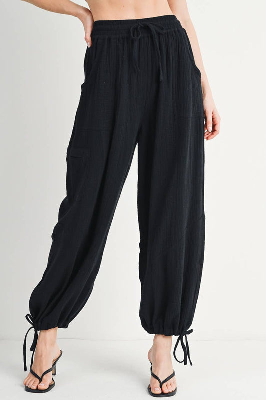 JOGGER HAREM DRAWSTRING PANTS: Black / B02090