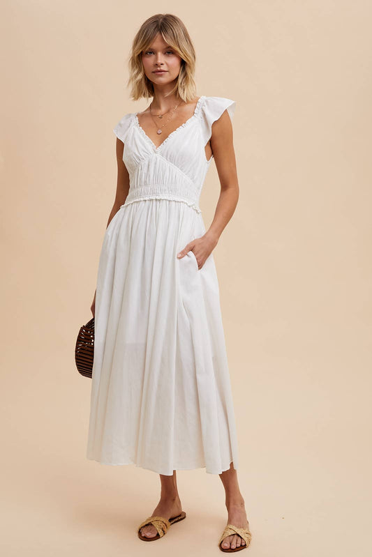 COTTON BLEND SWEETHEART MAXI DRESS: OFF-WHITE / ILD5656