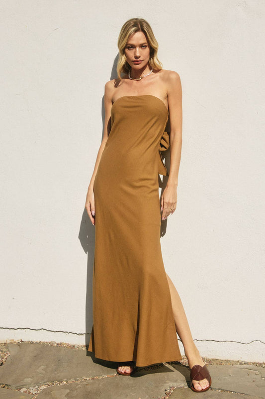 Heaven Sent Strapless Bias Cut Maxi Dress (1): GOLDEN PALM / S-M-L(2-2-2)