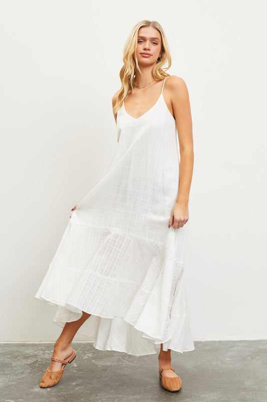 BUTTON BACK DETAIL CAMI DRESS: OFF WHITE / S23135
