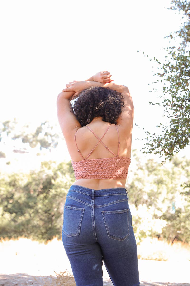 X-Large Padded Crochet Lace Longline Bralette: Sage XL