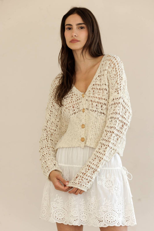 LT2402-CHIC CROCHET CARDIGAN: SAND