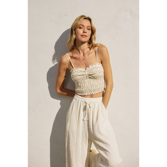 Feel The Heart Smocked Sweetheart Crop Top: ROSE GARDEN / FT12573-CP496