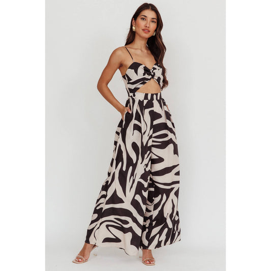 SLEEVELESS ZEBRA PRINT JUMPSUIT: BEIGE / SR0566B09
