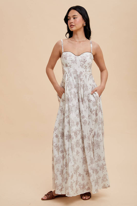 COTTON FLORAL BUSTIER DRESS: COCONUT CREAM / ILD6239