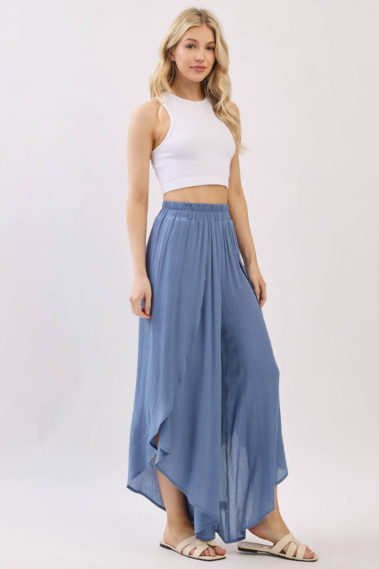 Overlap Detail Wide Leg Pants - NP70175: Vintage Denim