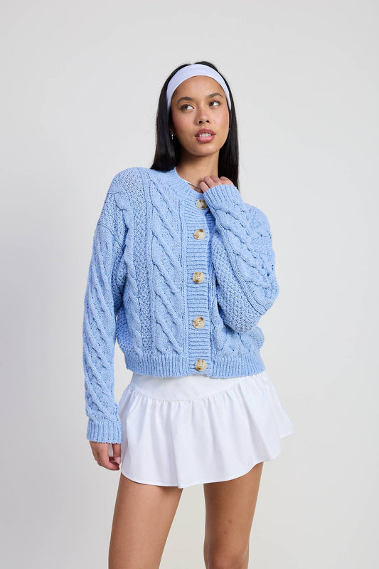 CHUNKY CABLE KNIT CARDIGAN: SKY BLUE / IPK2064C