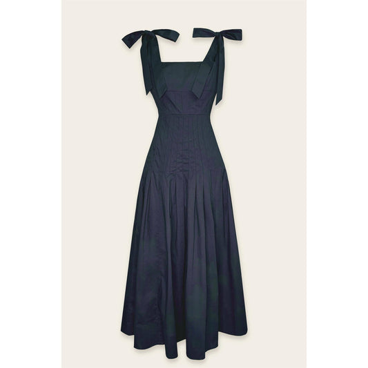 Elegant Sunrise Self Tie Pleated Midi Dress: NAVY / FD12862-CP553