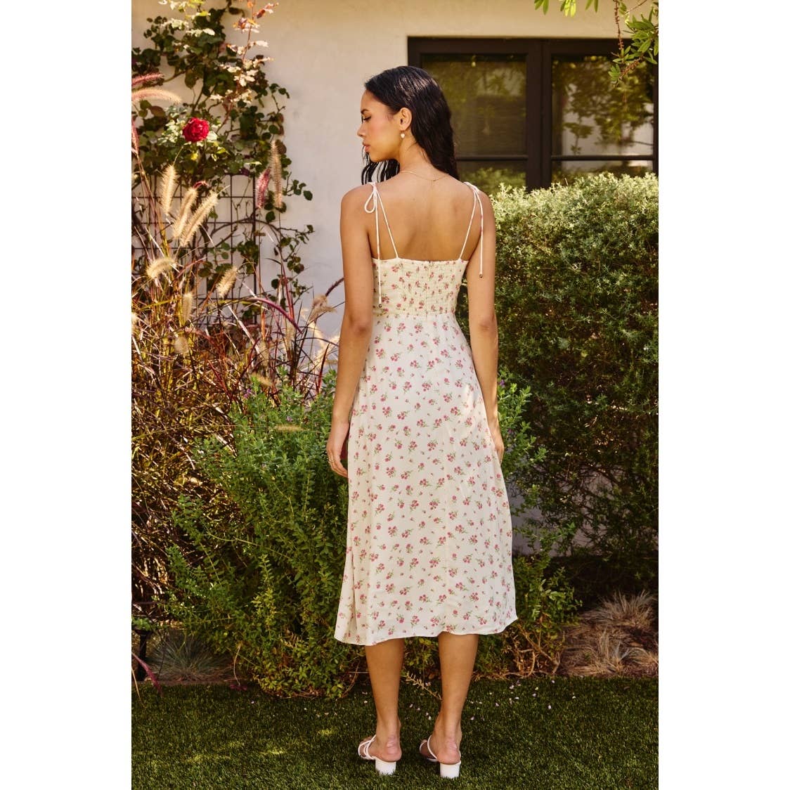 Pretty Little Rose Sweetheart Tiered Midi Dress: CREAM/ROSE / FD11981-P1612