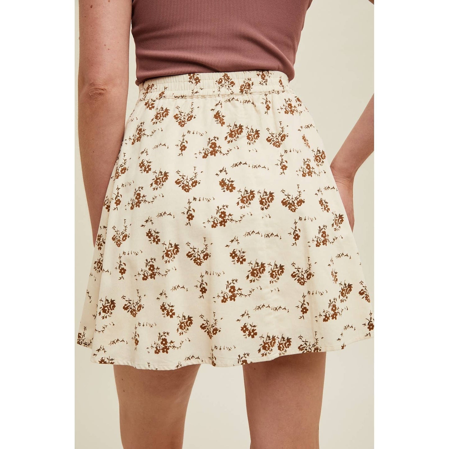 FLORAL CORDUROY MINI SKIRT / WL24-9618: CREAM/CAME