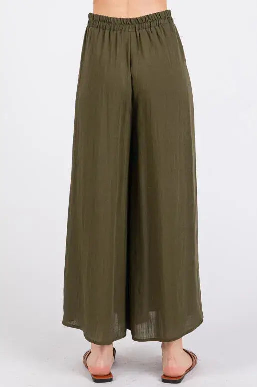 Woven Wide Leg Pull on Pants - NP16207F9: Olive