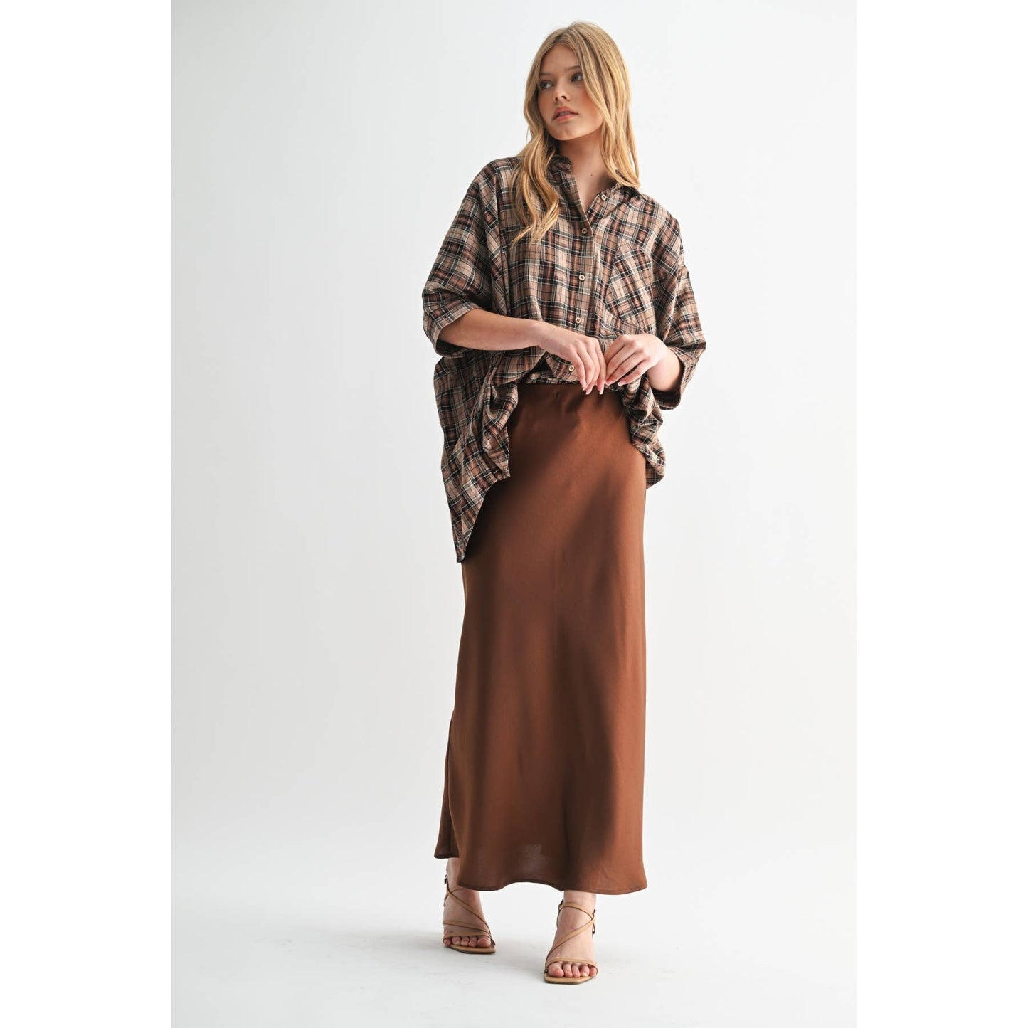 SOLID MAXI SKIRT: Brown / FS65099_4