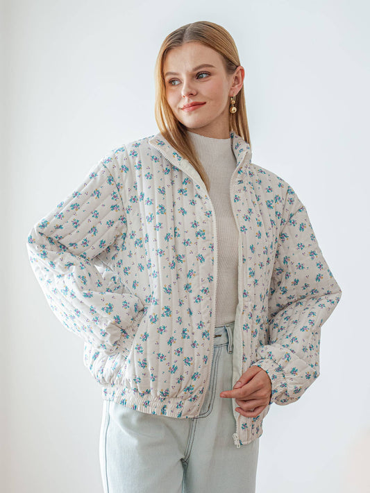Dainty Floral Quilted Puffer Jacket: RP2457