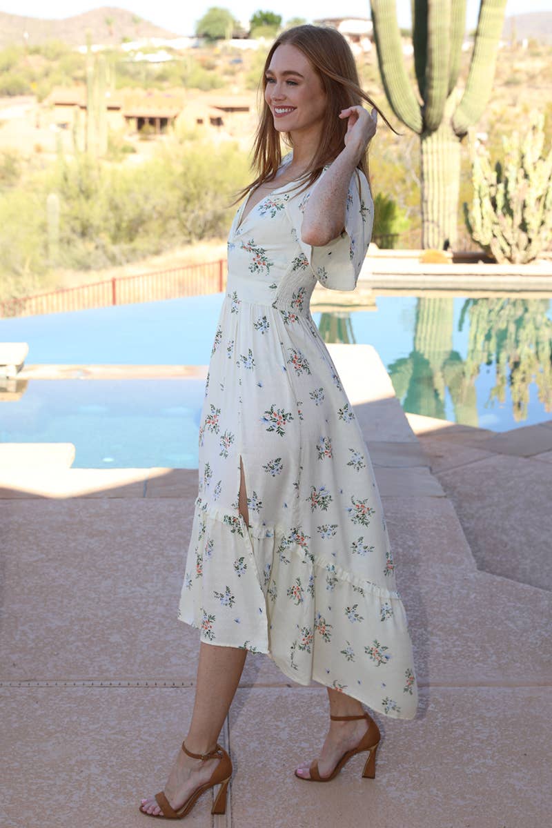 C4795-WA90 FLORAL PRINT SHORT SLEEVE TWIST FRONT CUT OUT MAX