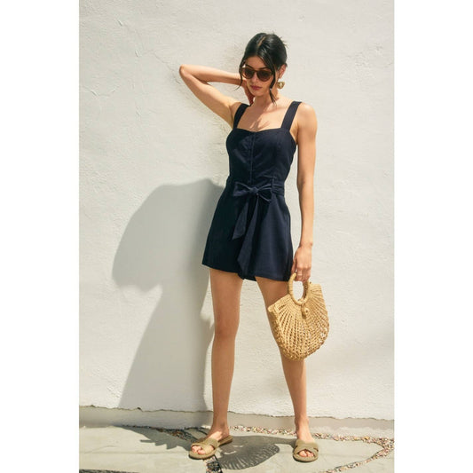 Heaven Sent Button Down Romper: NAVY / FR12522-P1465_1