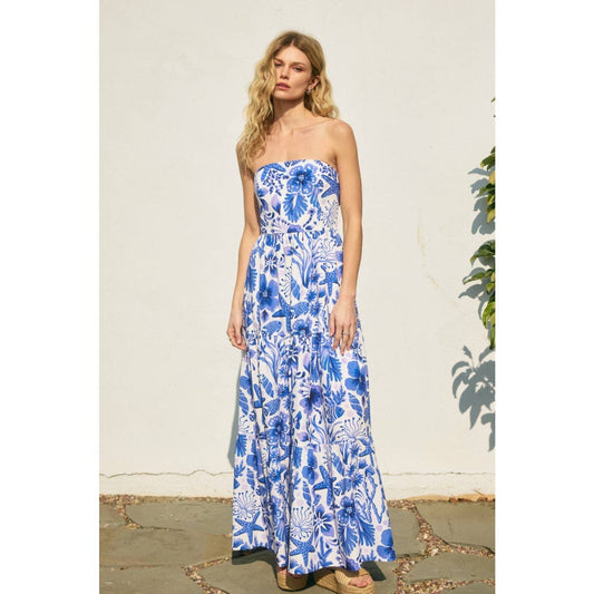 Under The Sea Strapless Tiered Maxi Dress: VISTA BLUE / FD12725-P1874