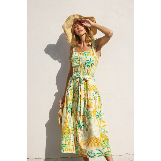 Dance In The Sand Button Down Midi Dress: GREENHOUSE / FD11565-P1883