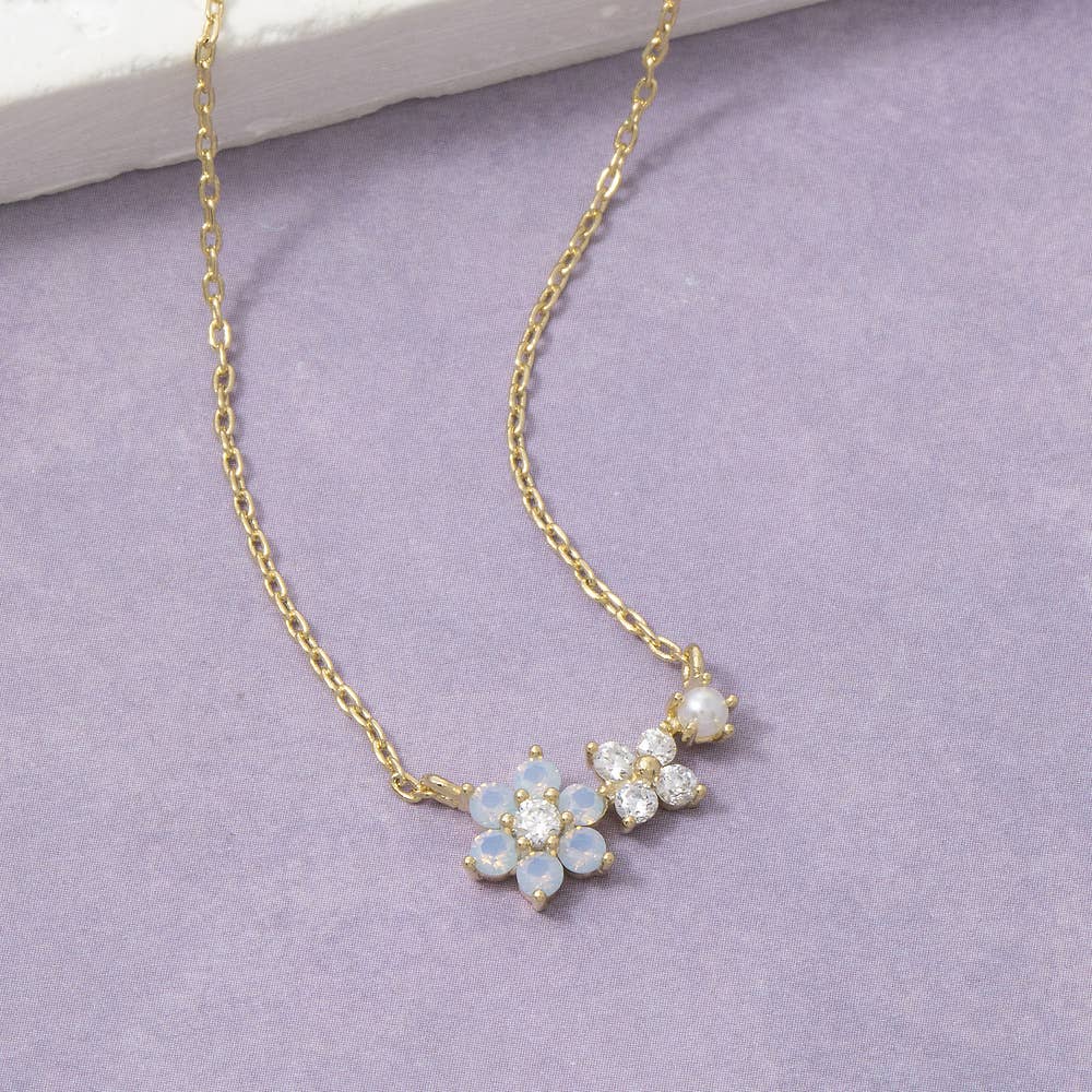Gold Dipped Dual Cz Daisy Cluster Pendant Necklace: G