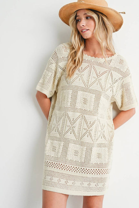 AZTEC KNIT SHIFT DRESS: NATURAL / D02051