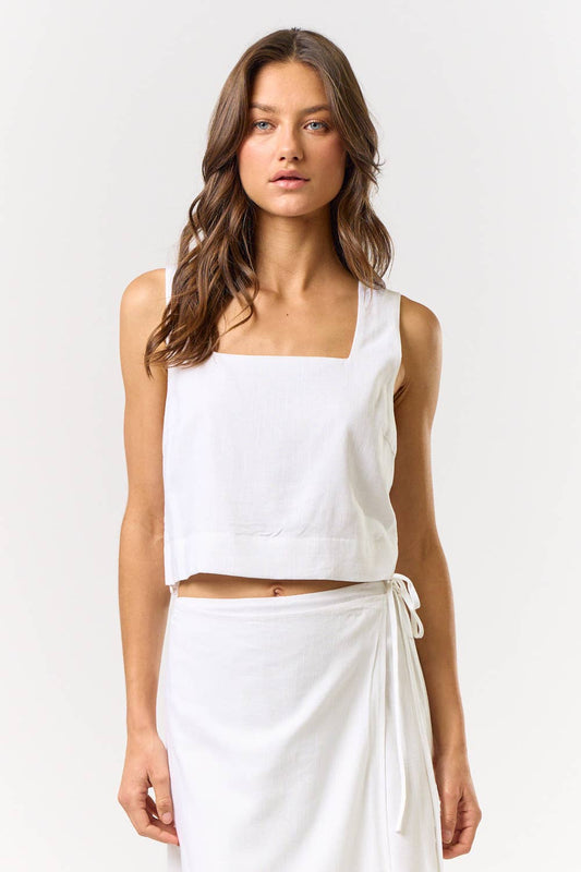 ILT4559 CROPPED WIDE STRAP TANK TOP: White