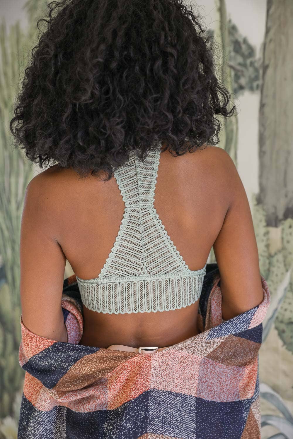 Ribbed Lace Boho Racerback Bralette: Ochre YL-5549-OCH