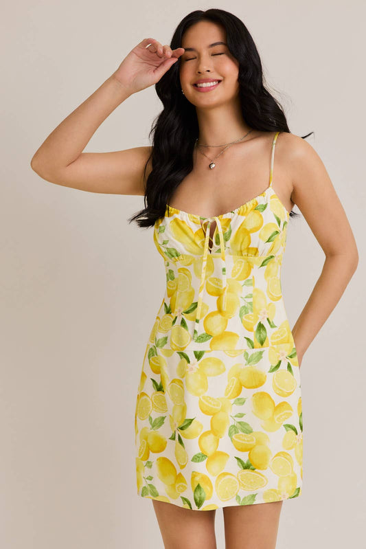 SHIRRED NECK LOW WAIST DRESS: CREAM-YELLOW / SD3094