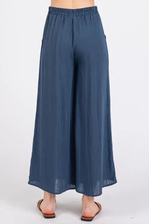 Woven Wide Leg Pull on Pants - NP16207F9: Olive