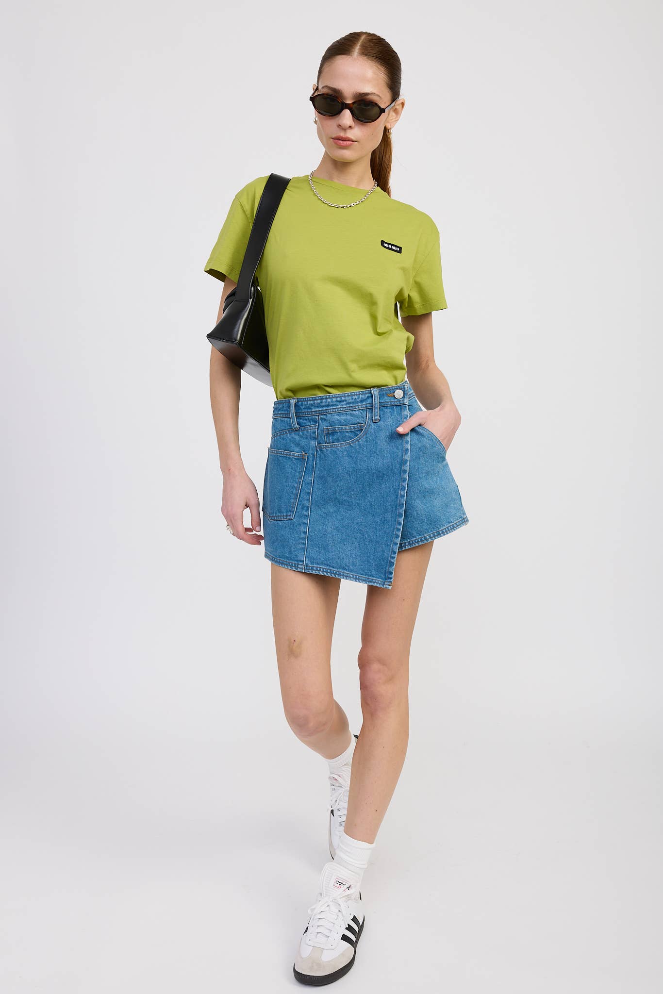 WRAPPED ASYMMETRICAL DENIM SKIRT: TRUE DENIM / IPG2705P