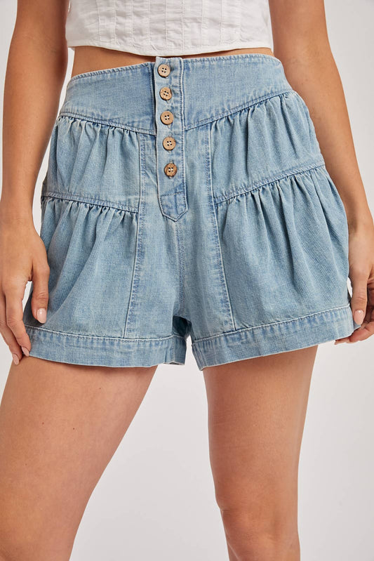 FLUER PLEATED DENIM SHORTS WITH POCKETS: LT.WASH / B02765