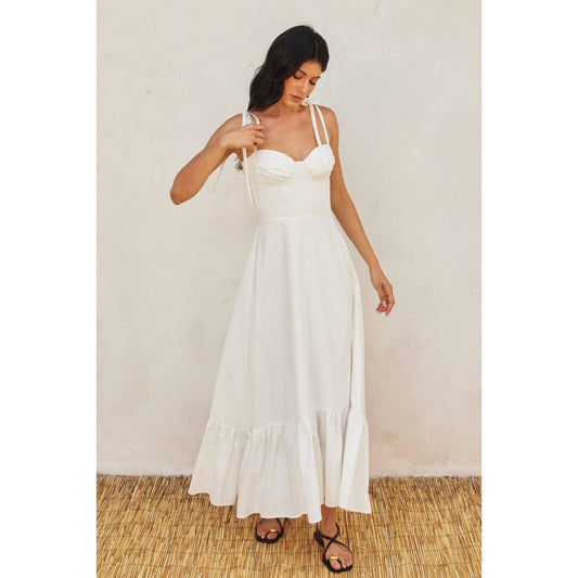 Cotton Poplin Ruched Detail Maxi Dress: WHITE / FD12060-CP175