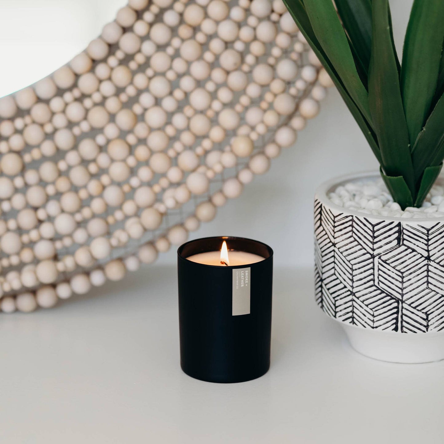 Smoke + Leather - Matte Black Tumbler Soy Candle