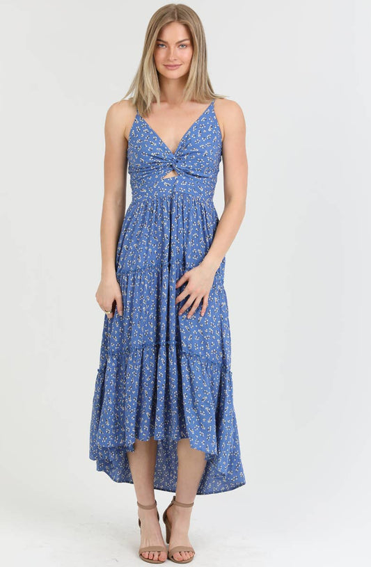 C4A91-WA27 V NECK TWIST FRONT CUT OUT MAXI DRESS