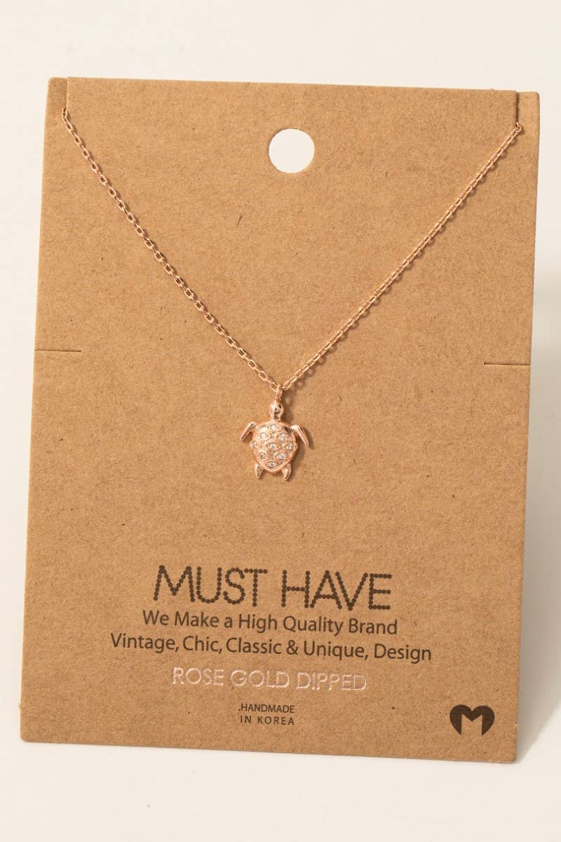 Gold Dipped Cz Studded Turtle Pendant Necklace: G