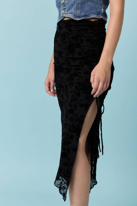 Velvet Mesh Jacquard Skirt - MB7345: Black