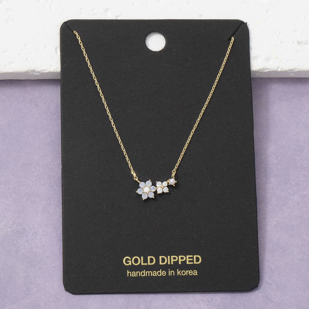 Gold Dipped Dual Cz Daisy Cluster Pendant Necklace: G
