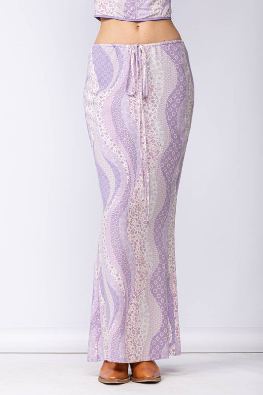 MULTI FLORAL PRINT SLIM FIT-IN SLIT LONG SKIRT: SM-SK40028B / My Darling Purple