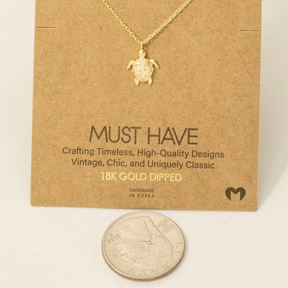 Gold Dipped Cz Studded Turtle Pendant Necklace: G