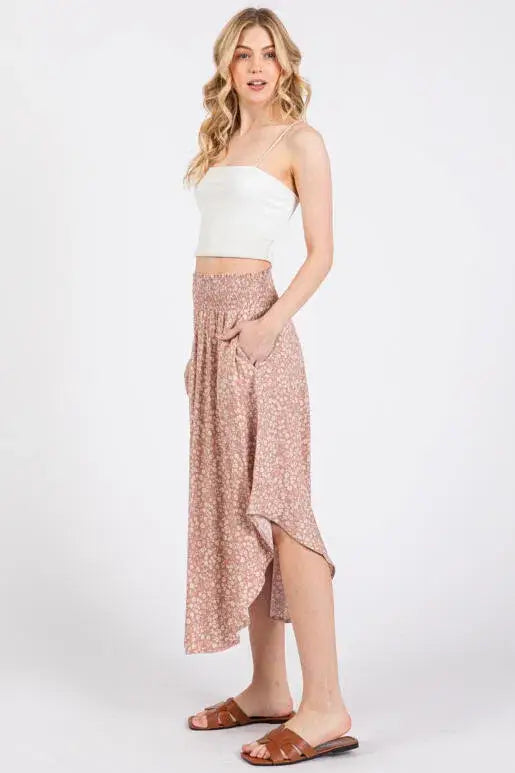 Print Waist Smocked Skirts - VNS16762H8: Night Purple