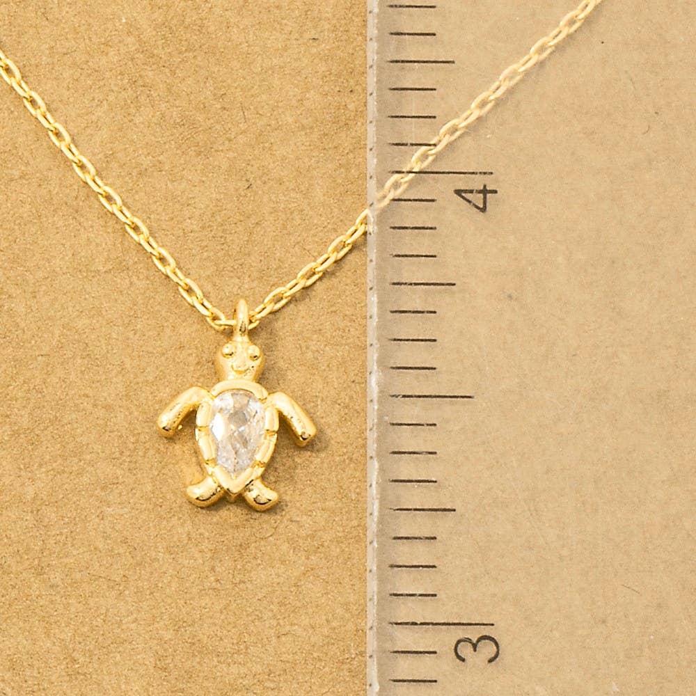 Gold Dipped Cz Turtle Pendant Necklace: G