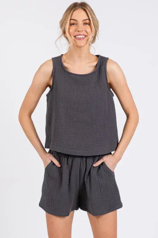 Cotton Triple Gauze Shorts - NP70284H: Charcoal