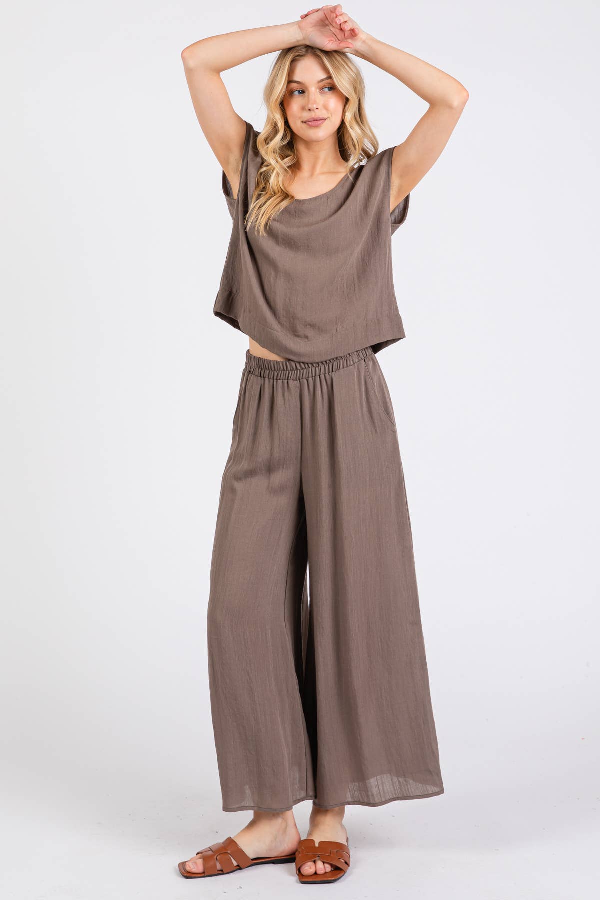 Woven Wide Leg Pull on Pants - NP16207F9: Olive