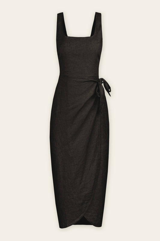 Heaven Sent Tulip Hem Midi Wrap Dress : BLACK / FD11527-P1465
